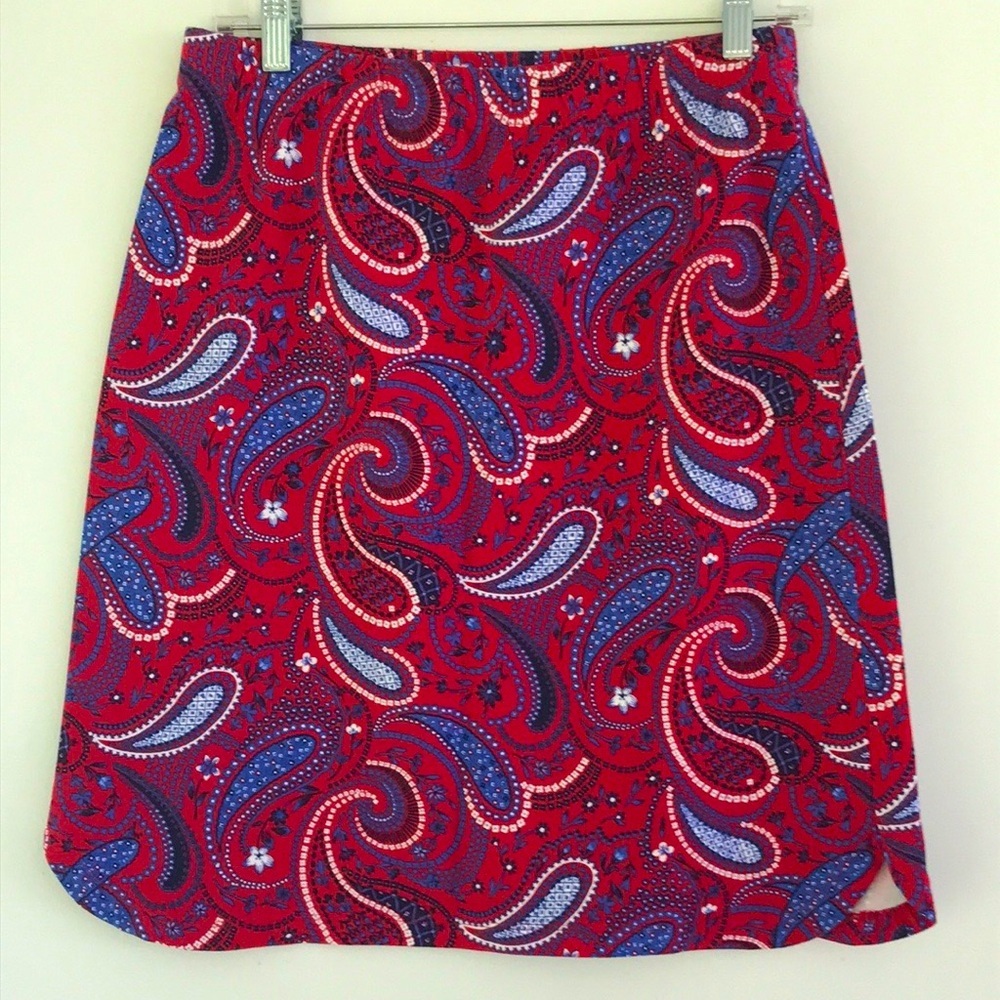Talbots Red Paisley A-Line Skirt with Blue Accents S